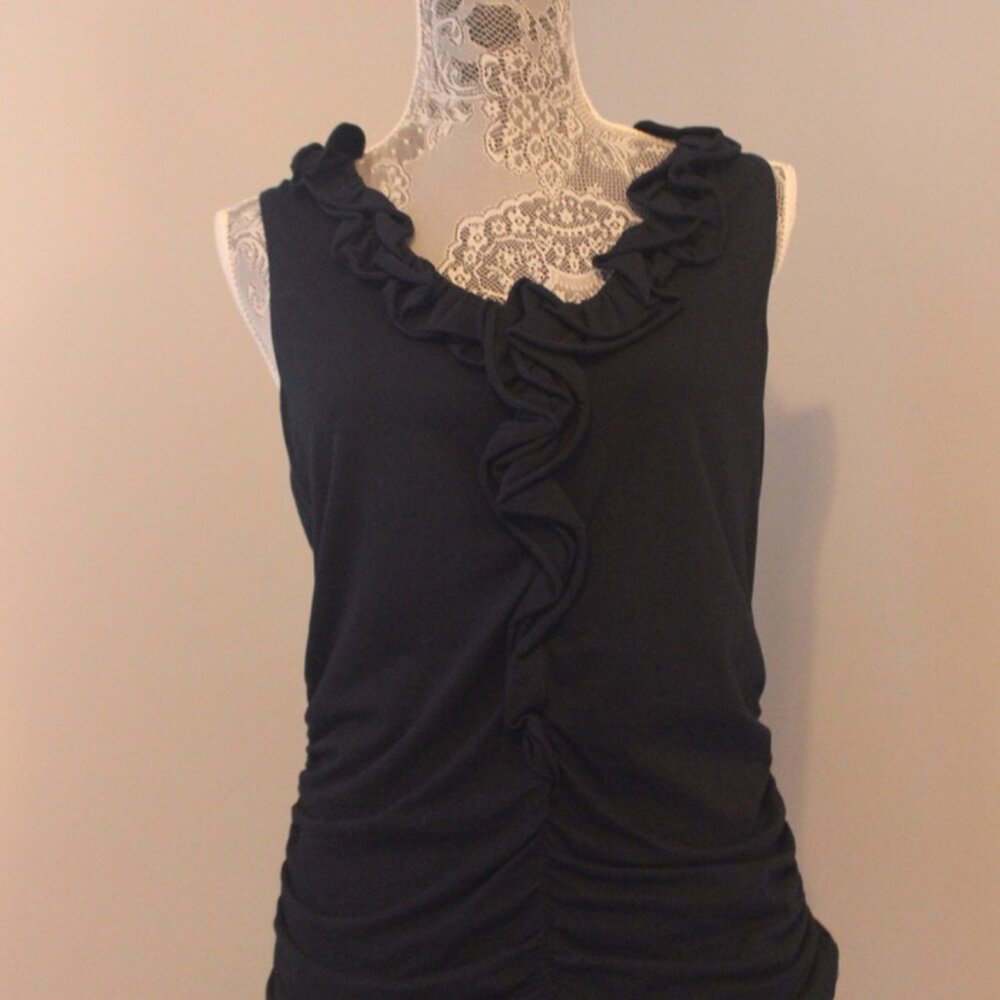 CABI Navy Blue Tank Top Women’s Medium Ruffle Ruched Body-con Cami